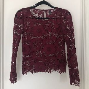 Maroon Floral Knit DIVIDED Long Sleeve Top